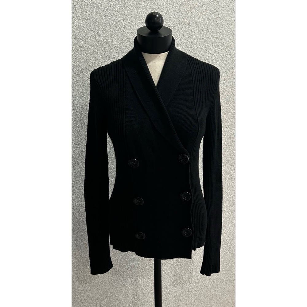 DOROTHEE BIS Women's Sweater Jacket Sz Small Black Double Breasted Button Front